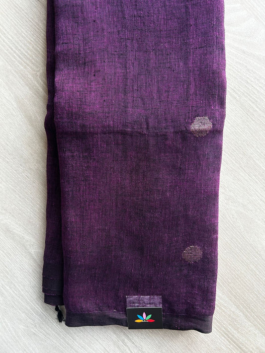Double Tone (Magenta Purple/Black) Handloom Linen Jamdani Saree - 31738_31739