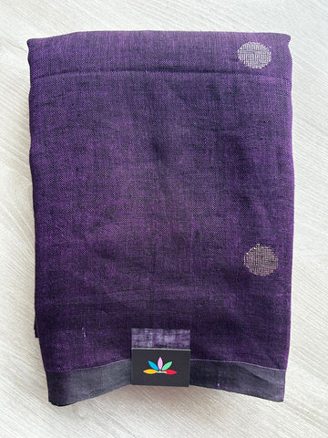 Double Tone (Purple/Black) Handloom Linen Jamdani Saree - 31743_31744
