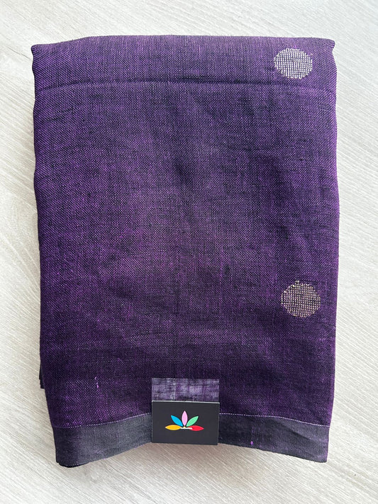 Double Tone (Purple/Black) Handloom Linen Jamdani Saree - 31743_31744