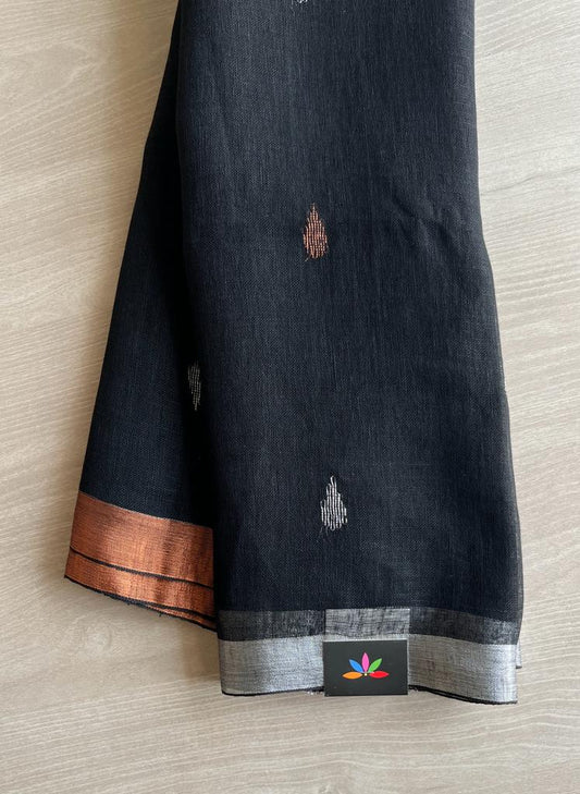 Handwoven Pure Linen Jamdani Saree-8513