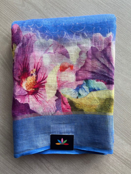 Digital Printed Linen Saree -19143