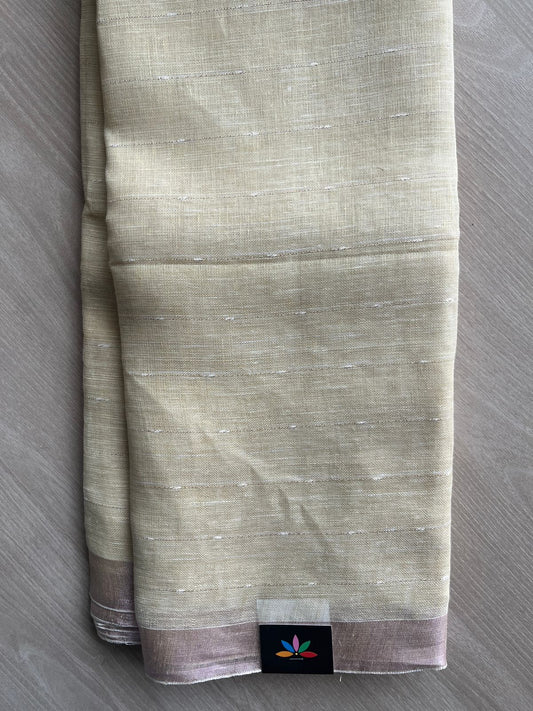 Light Pastel Yellow Simple Linen Saree - 30764