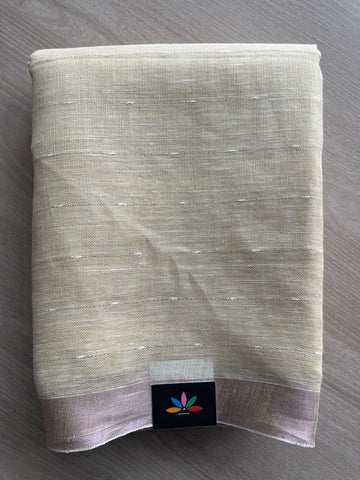 Light Pastel Yellow Simple Linen Saree - 30764