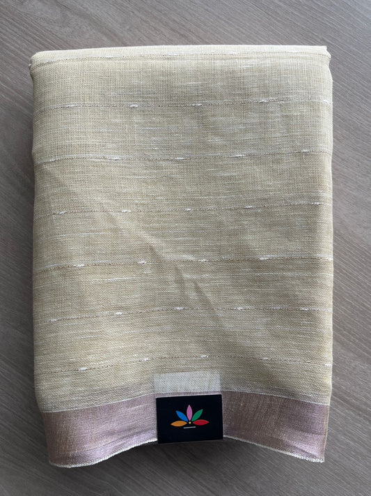 Light Pastel Yellow Simple Linen Saree - 30764