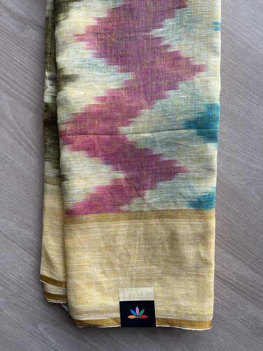 Multi Color Simple Linen Saree - 30775
