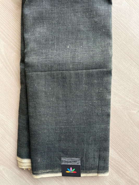 Double Tone (Black/Beige) Simple Linen Saree - 30788