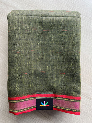 Hunter Green Simple Linen Saree - 30796