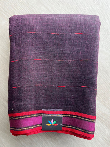 Deep Purple Simple Linen Saree - 30797