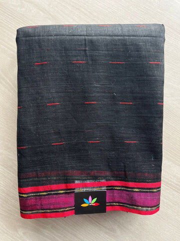 Black Simple Linen Saree - 30798
