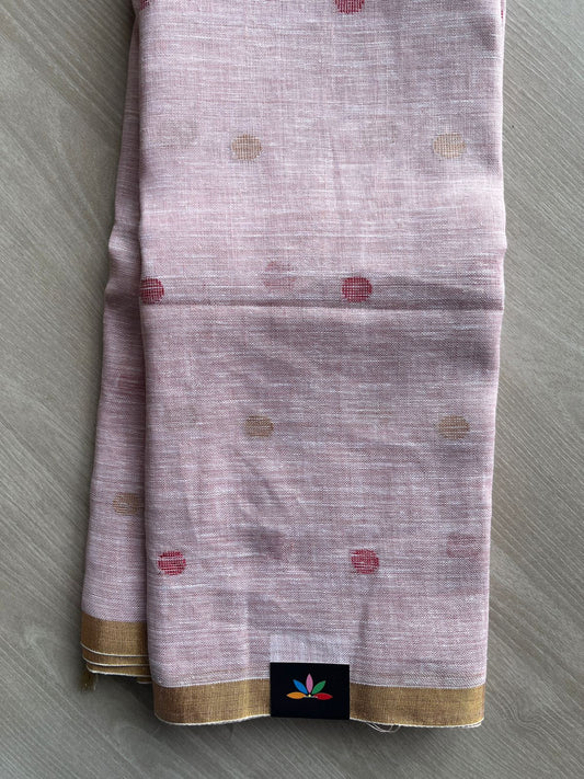Light Muted Pink Simple Linen Saree - 30803