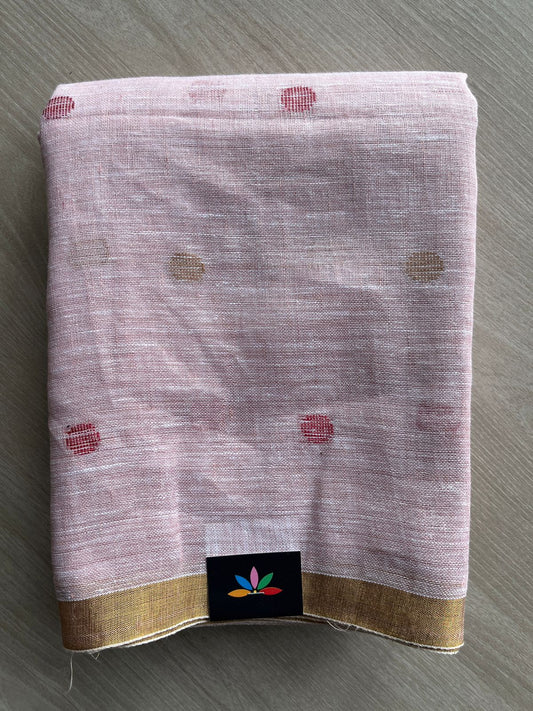 Light Muted Pink Simple Linen Saree - 30803