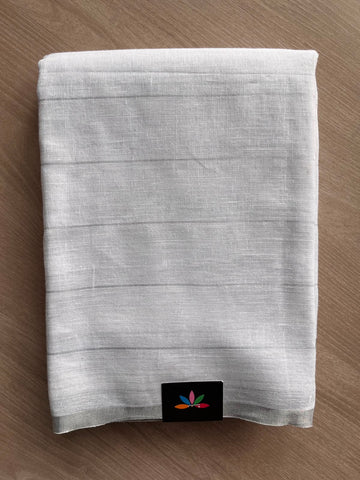 Off White & Teal Blue Simple Linen Saree - 30805