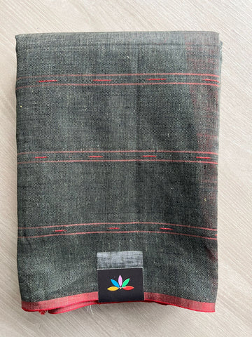 Black & Vibrant Red Simple Linen Saree - 30810-30811