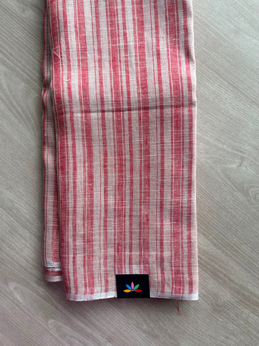 Off-White & Persian Red Simple Linen Saree - 33761