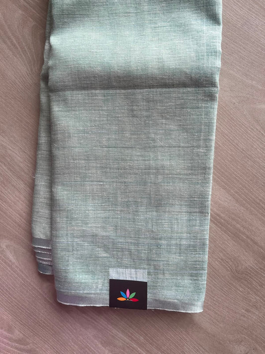 Double Tone (Dusty Mint/White) Simple Linen Saree - 33763