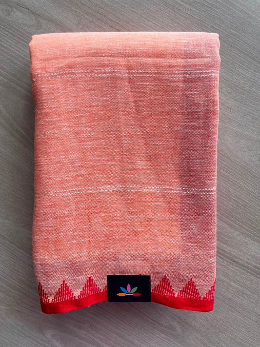 Double Tone (Peachy Pink/White) Simple Linen Saree - 33764