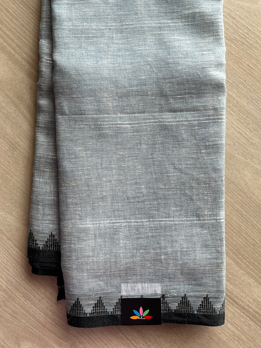 Double Tone (Steel Gray/White) Simple Linen Saree - 33765-33766
