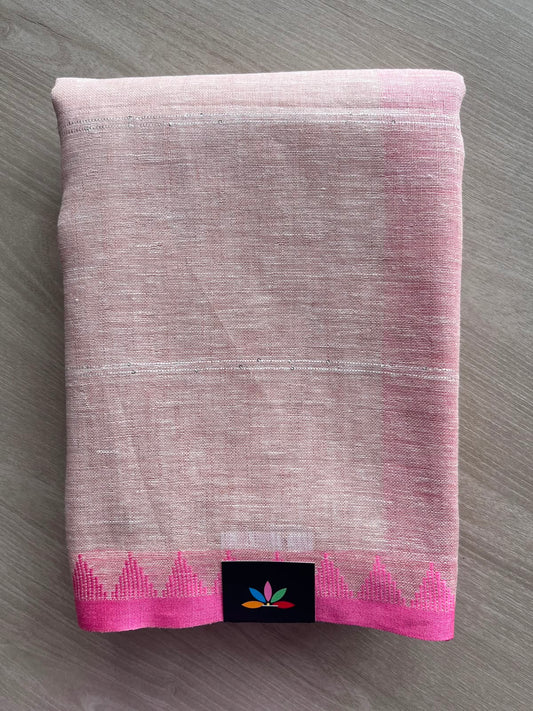 Double Tone (Pale Pink/White) Simple Linen Saree - 33767