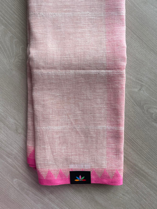 Double Tone (Pale Pink/White) Simple Linen Saree - 33767