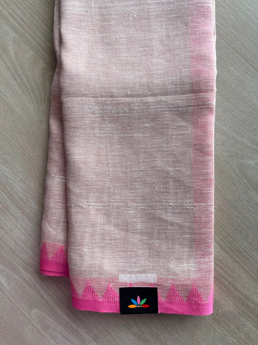 Double Tone (Pale Pink/White) Simple Linen Saree - 33768