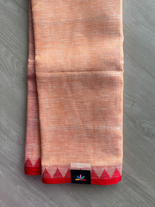 Double Tone (Pale Orange/White) Simple Linen Saree - 33769