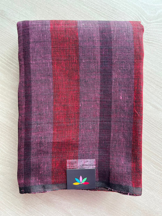 Multi Color Stripes Simple Linen Saree - 33782-33783