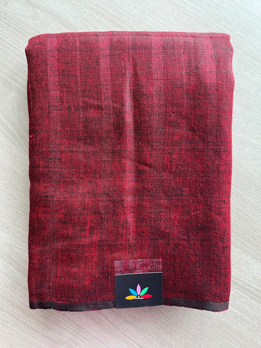 Double Tone (Maroon/Black) Simple Linen Saree - 33798