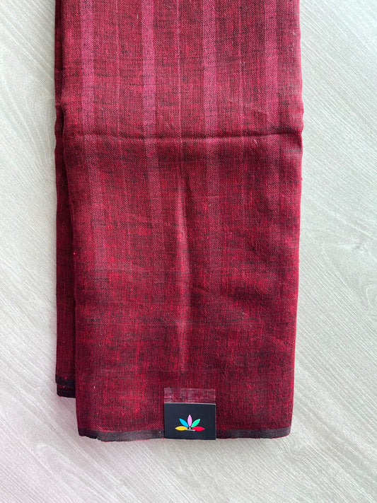 Double Tone (Maroon/Black) Simple Linen Saree - 33798