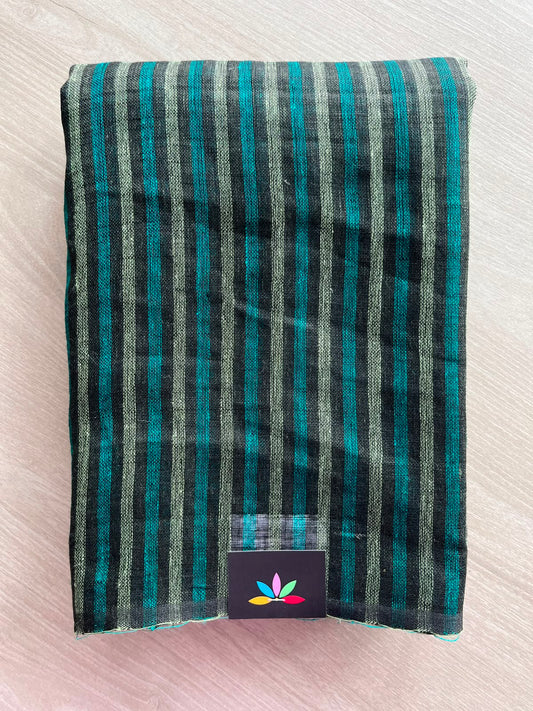 Multi Color Stripes Simple Linen Saree - 33799