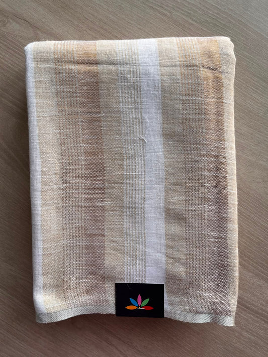White & Light Gold Simple Linen Saree - 33804-33805