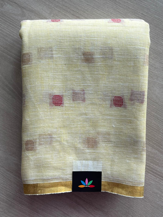 Light Yellow Simple Linen Saree - 33814