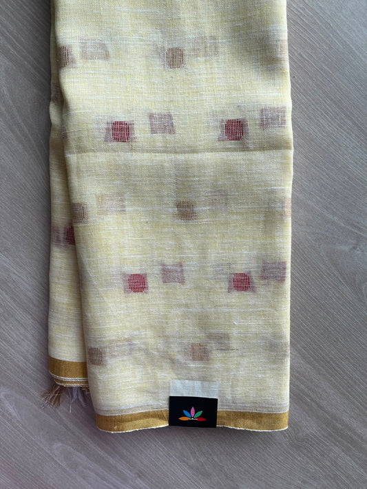 Light Yellow Simple Linen Saree - 33814