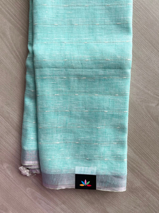 Pale Blue Simple Linen Saree - 33815