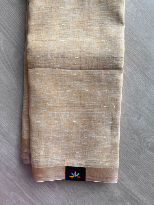 Light Brown Simple Linen Saree - 33816