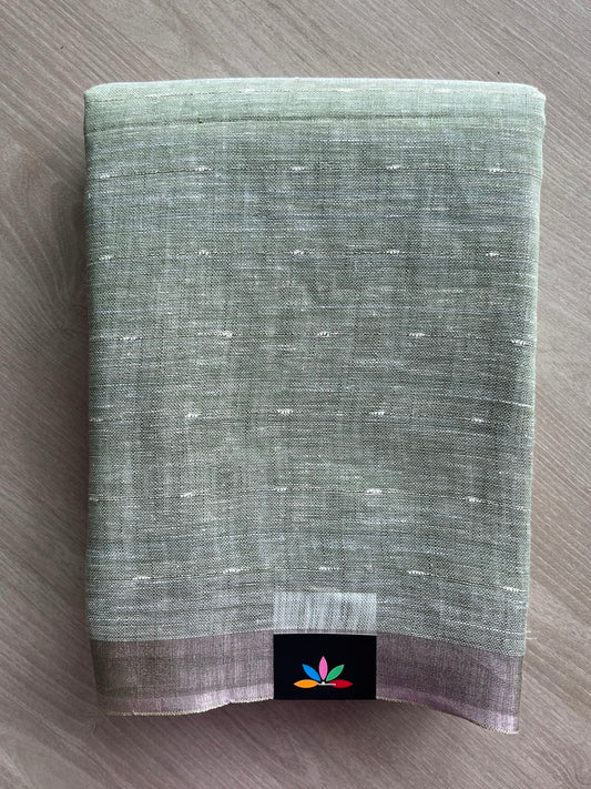 Matte Sage Green Simple Linen Saree - 33818