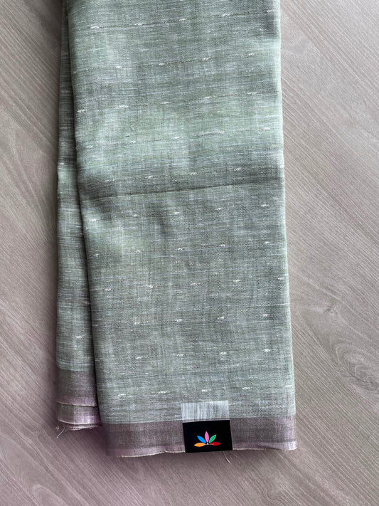 Matte Sage Green Simple Linen Saree - 33818