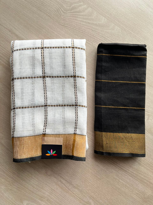 Simple Linen Saree - 33820