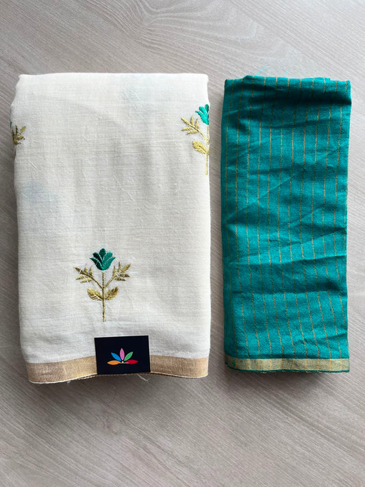 Exclusive Embroidered Linen Saree - 33840