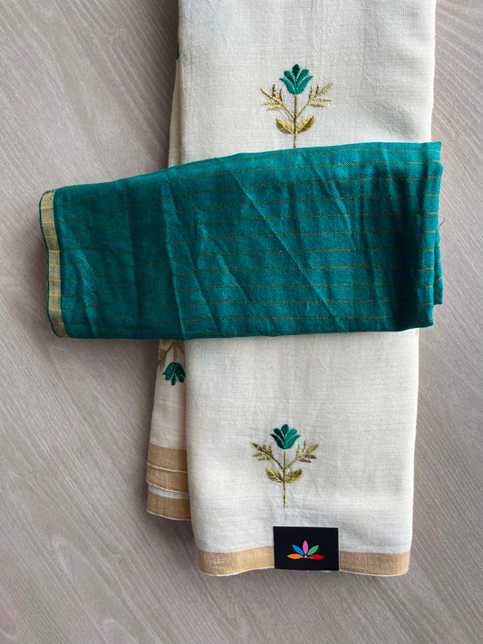 Exclusive Embroidered Linen Saree - 33840