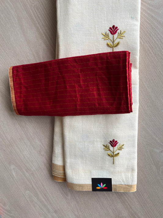 Exclusive Embroidered Linen Saree - 33841