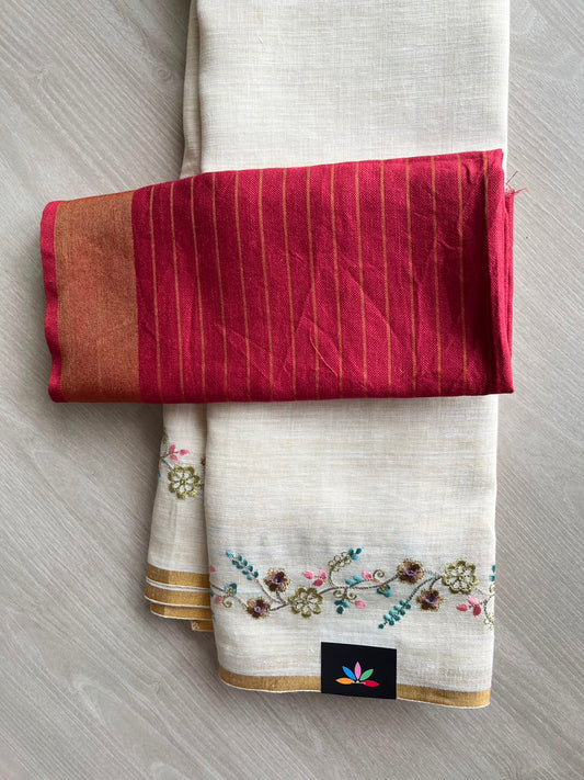 Exclusive Embroidered Linen Saree - 33842