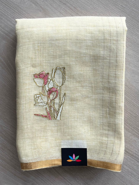 Exclusive Embroidered Linen Saree - 33843