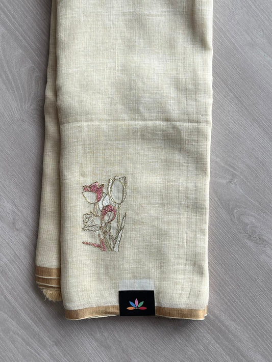 Exclusive Embroidered Linen Saree - 33843