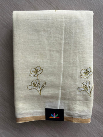 Exclusive Embroidered Linen Saree - 33844