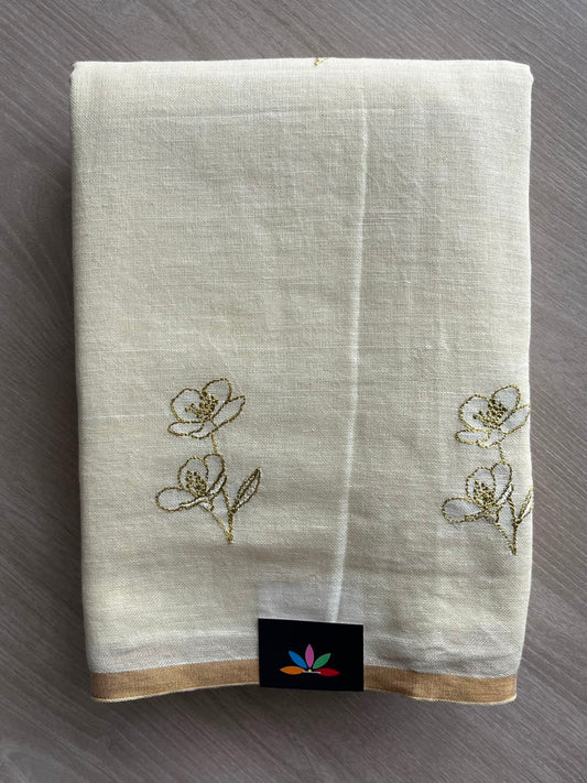 Exclusive Embroidered Linen Saree - 33844