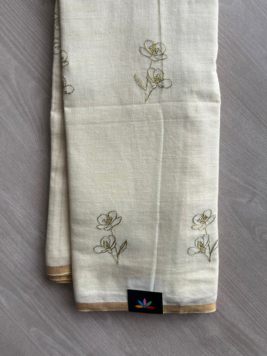 Exclusive Embroidered Linen Saree - 33844