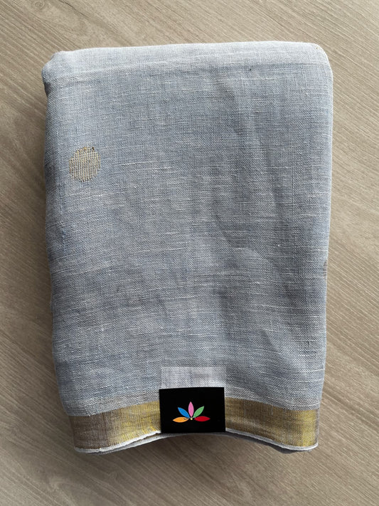 Light Slate Grey Linen Jamdani Saree - 36497