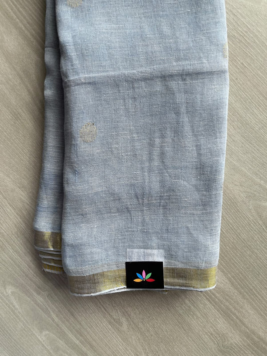 Light Slate Grey Linen Jamdani Saree - 36497