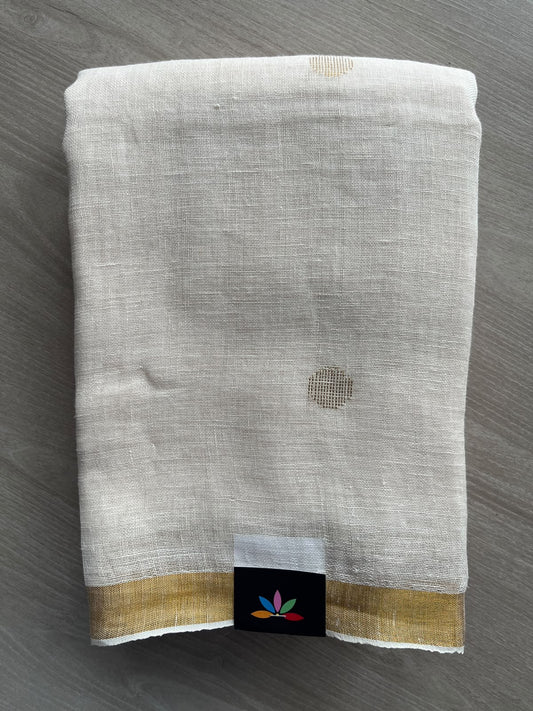 Off-White Linen Jamdani Saree - 36498