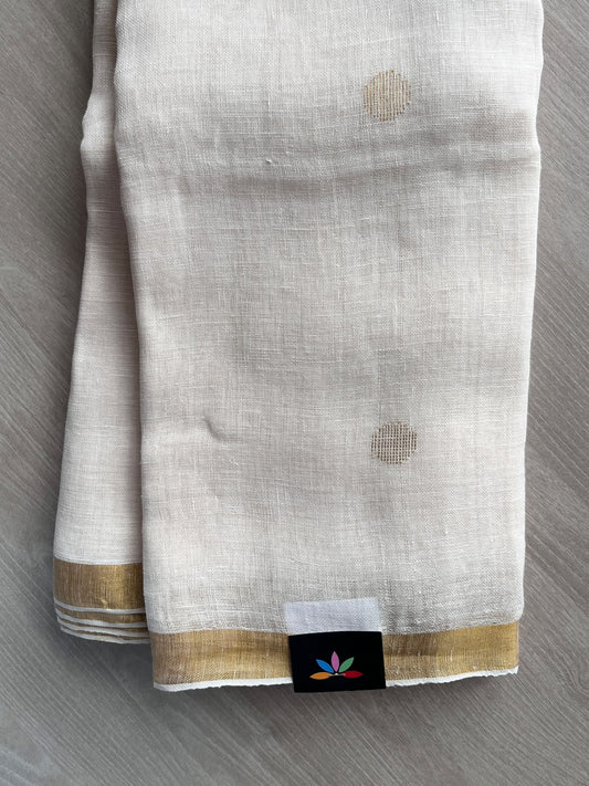 Off-White Linen Jamdani Saree - 36498